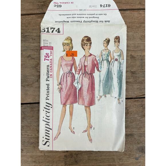 Vintage Simplicity Dress & Jacket Size 10 Sew Pattern 6174 Retro Style - Picture 1 of 7